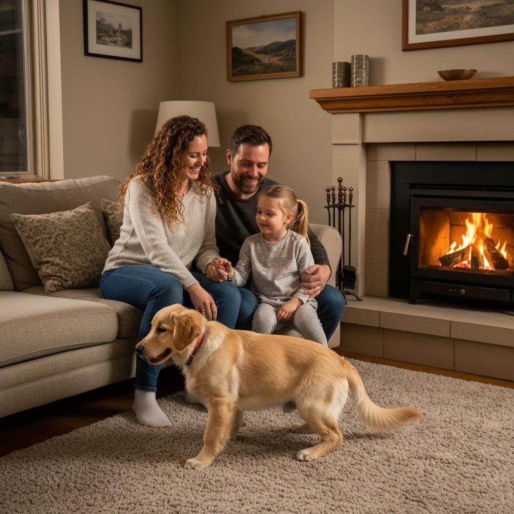 Happy dog with family